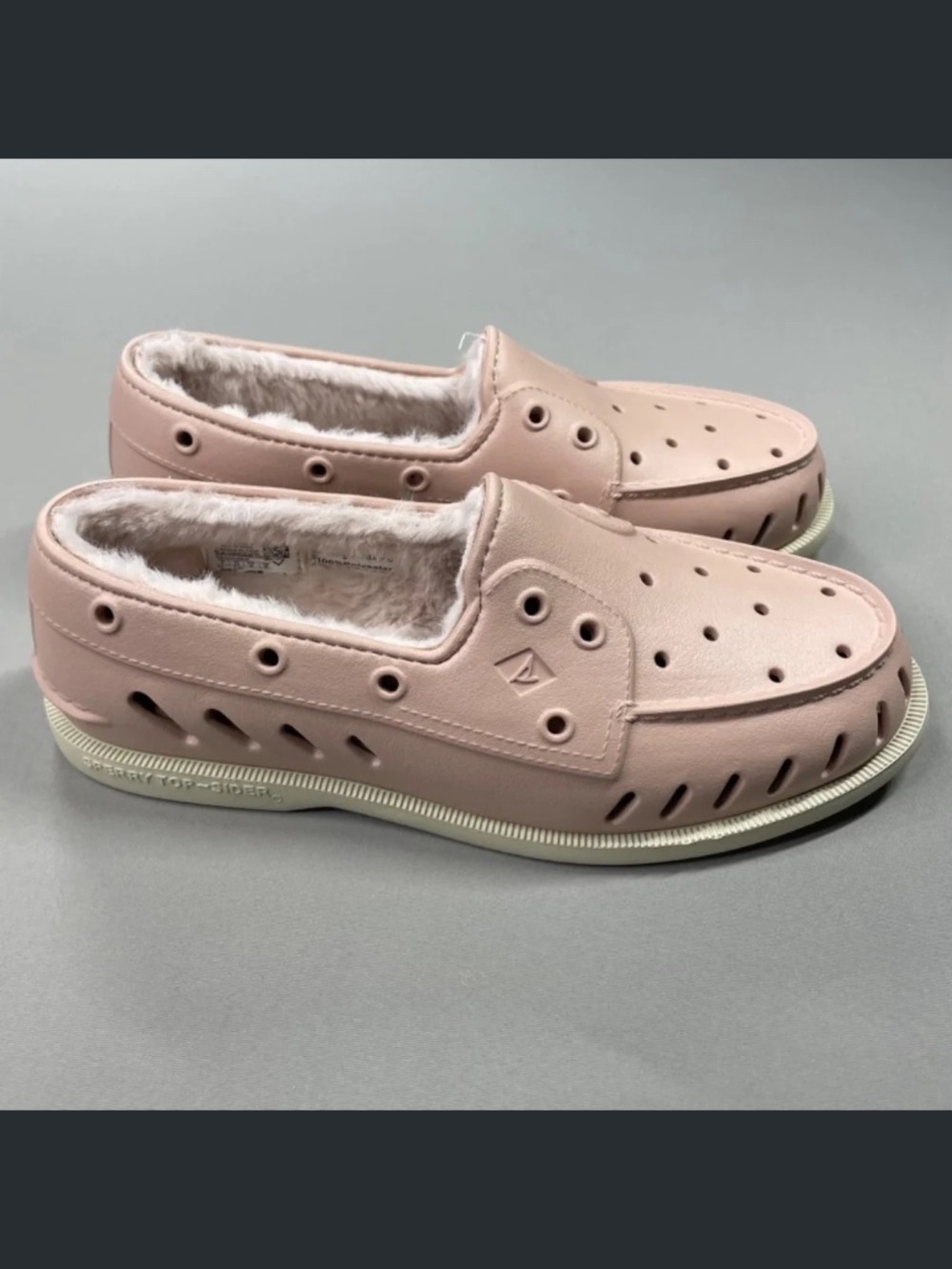 NEW Sperry Shoes Womens 9 blush pink faux fur float boat rubber slipper casual - Picture 2 of 10